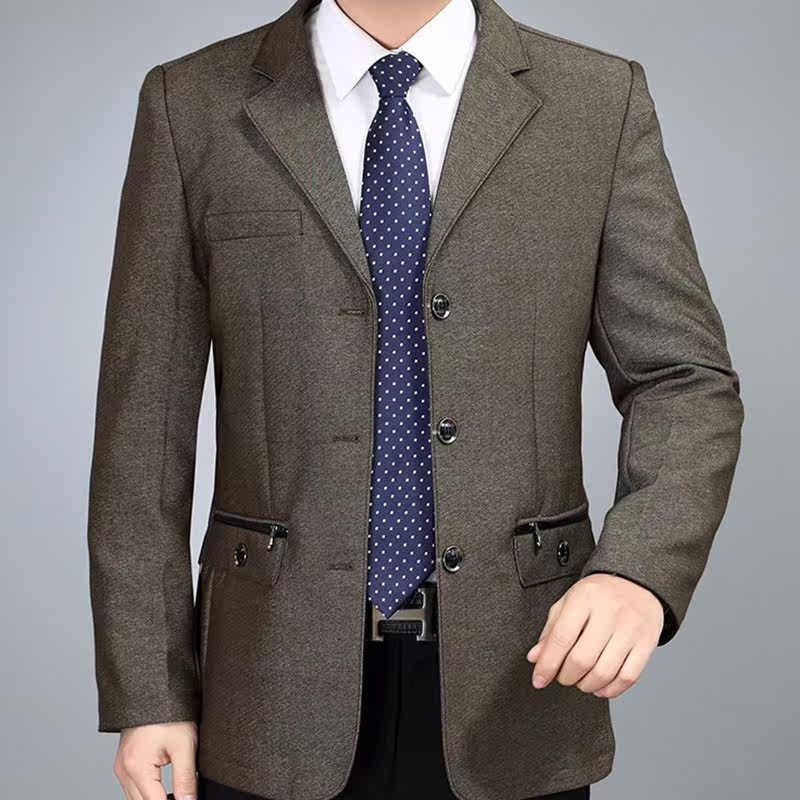 男士西服上衣 中年_中年男士休闲西装春秋新款商务男装西服上衣中老年