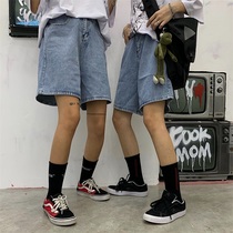 韩版原宿风BF宽松五分裤泫雅同款高腰直筒牛仔裤短裤女学生ins潮