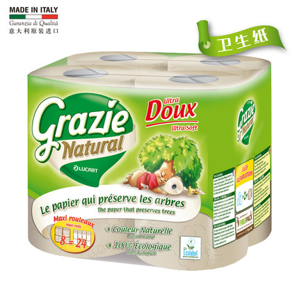 进口原色卫生纸grazie古拉爵生态环保家庭卫生纸2层8卷400节 包邮_7折