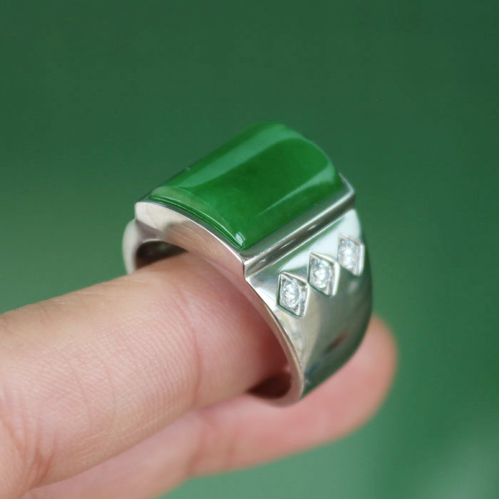 碧玉戒指 男士_g010951天然和田玉碧玉316l白钢镶嵌方形方块男款戒指