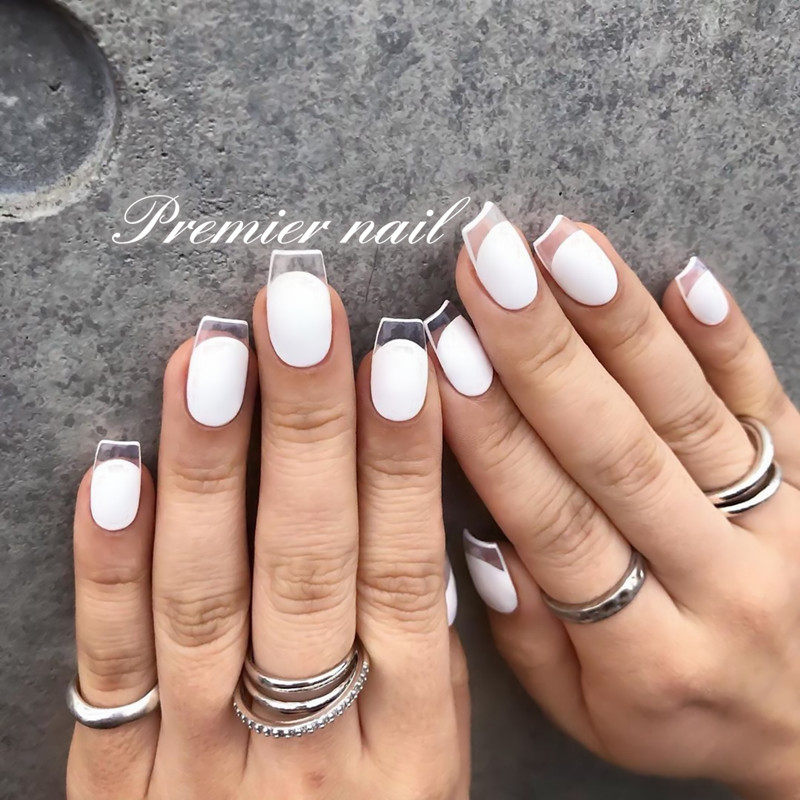 假指甲片 法式美甲_穿戴式沙龙甲片美甲成品欧美风假指甲贴片短款自然