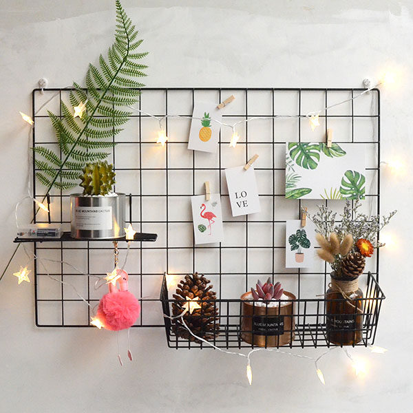 zpq照片墙_铁艺网格照片墙ins北欧家居少女房间装饰网片置物架宿舍