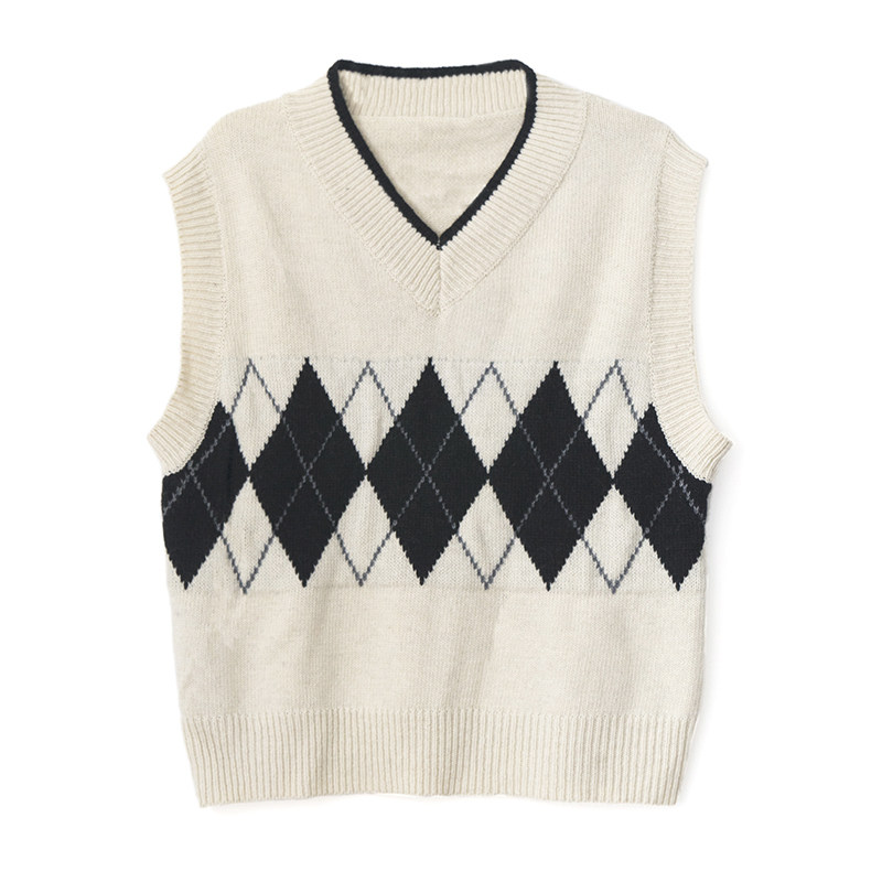 ambosc 冬季新品 北欧费尔岛几何菱格双色针织背心 女17t062