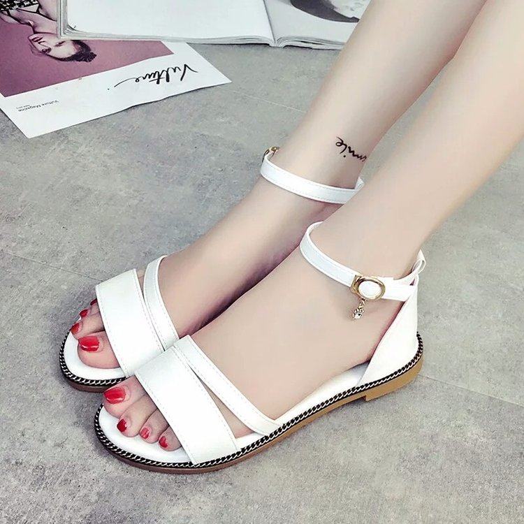 凉鞋女鞋_14岁女孩凉鞋夏15大童平底白色17初中18高中学生11 13少女