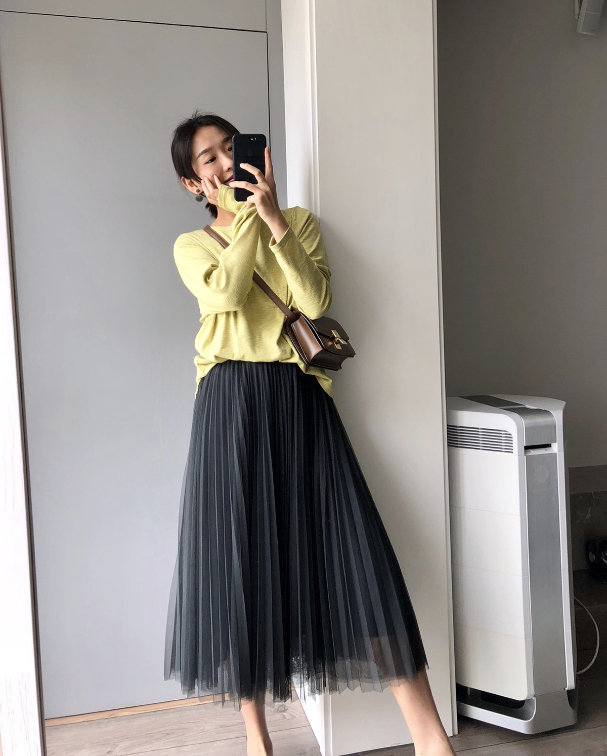 syoo 百褶高腰质感纱裙女中长款仙美蓬蓬裙秋季新