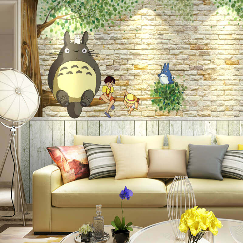 特价卧室壁画墙纸_3d立体卡通动漫龙猫儿童房间卧室背景墙壁纸无缝
