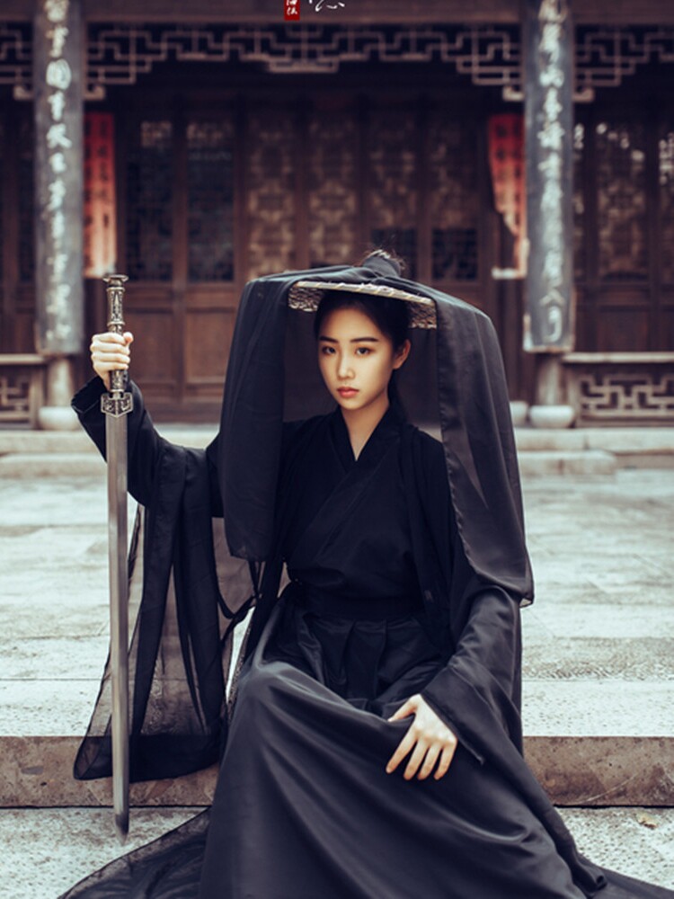 古装传统魏晋风汉服女装古风中国风复古汉服女款黑色武侠服装优惠券