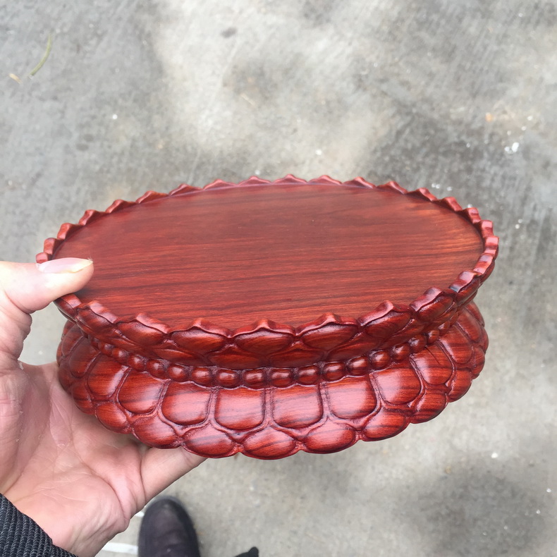 红檀木底座玉观音佛像莲花底座托花瓶奇石头圆形底座实木可挖槽