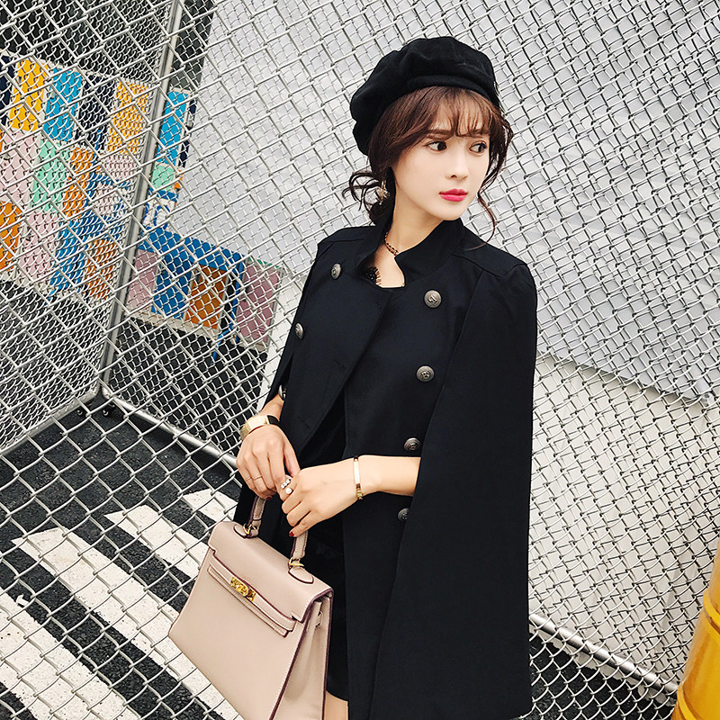 秋冬新款英伦风立领西装双排扣斗篷外套女小个子披肩流行大衣优惠券