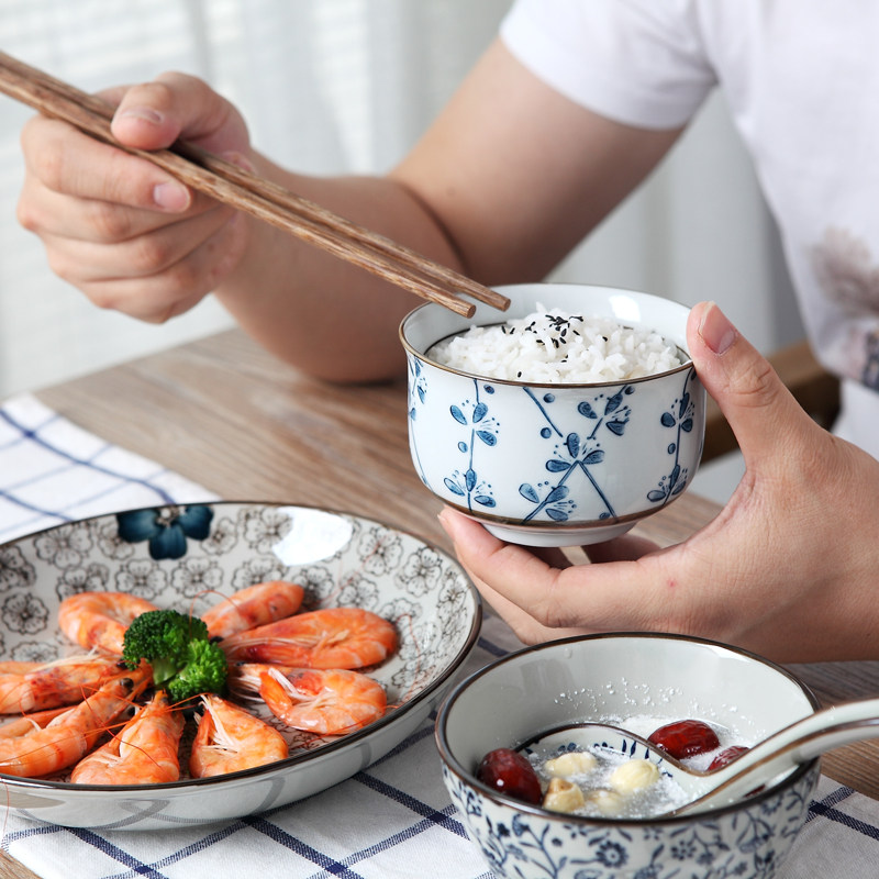 景德镇日式餐具釉下彩家用五只装饭碗陶瓷碗米饭碗韩式小汤碗套装