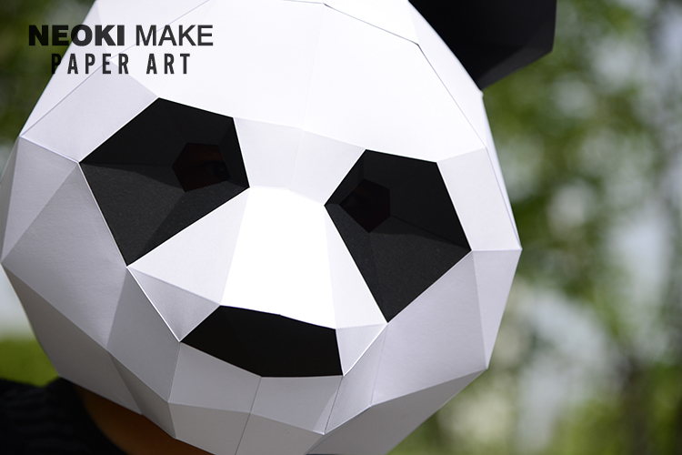 创意熊猫头套纸模diy材料手工面具派对化妆舞会表演出