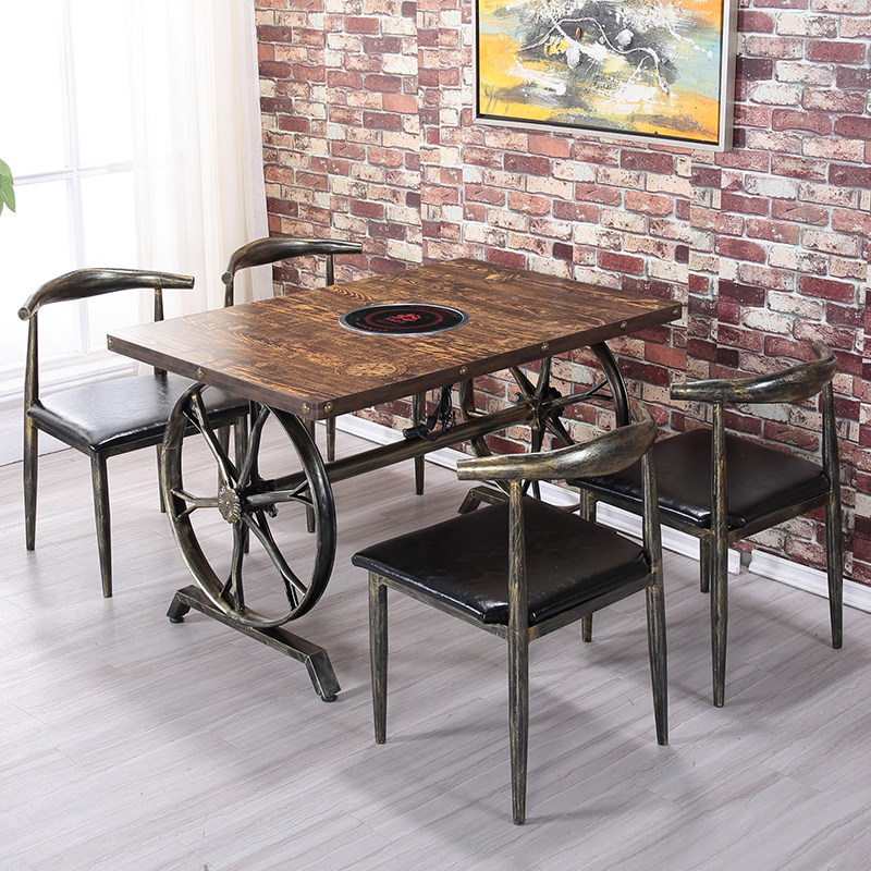 火锅桌定做煤气灶火锅桌子电磁炉一体串串麻辣烫店火锅店桌椅组合