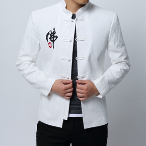 2018春季男士中山装中国风佛刺绣中式青年修