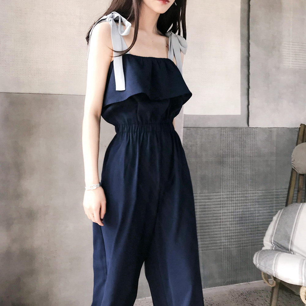 zz名品雪纺吊带连体裤2018夏新款高腰宽松休闲