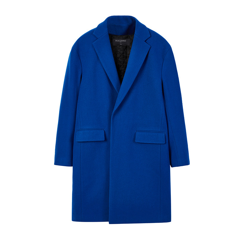 太平鸟男装 冬季宝蓝色羊毛呢大衣优雅潮流宽松外套男bwaa64683
