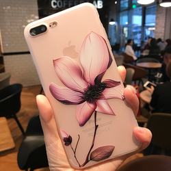 文艺复古荷花苹果6plus手机壳硅胶iphone6/6s/7磨砂全包浮雕软壳