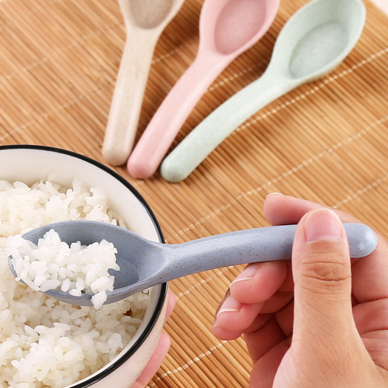 日式家用小麦秆勺子 新款塑料厨房餐具儿童健康环保防烫调羹2个装