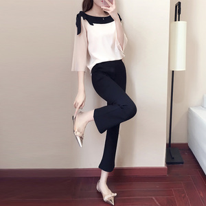 时尚bf套装女夏装新款小清新休闲运动港风高腰阔腿裤女神范两件套