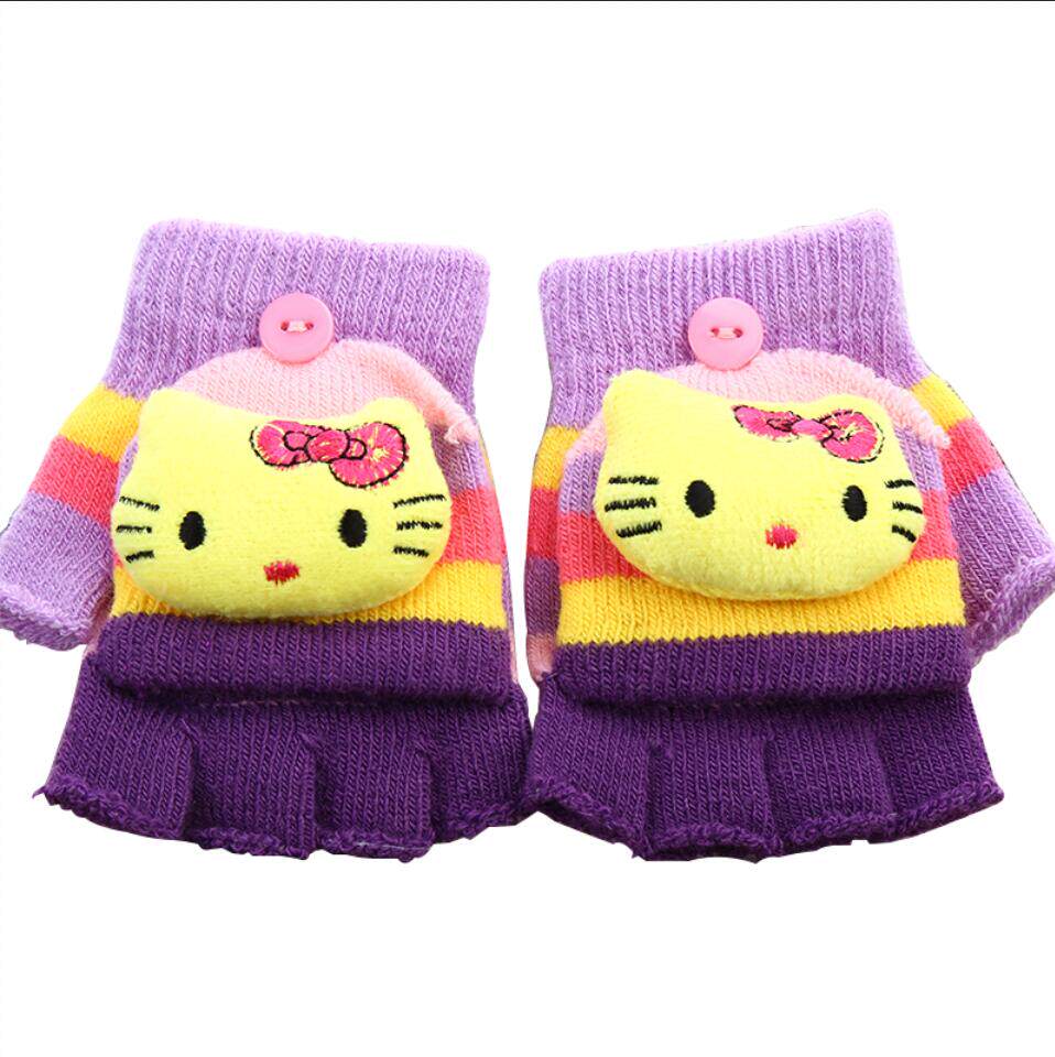 儿童半指手套冬保暖针织毛线男童女童小学生写字手套漏指半截手套