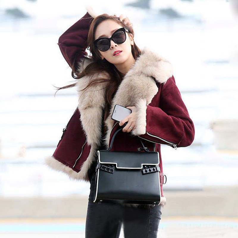 2017秋冬新款郑秀妍明星同款皮毛一体短款外套狐狸毛领皮草大衣女