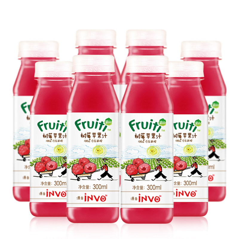 fruiti果的冷压榨果汁零添加天然纯树莓苹果汁轻断食300ml*8瓶