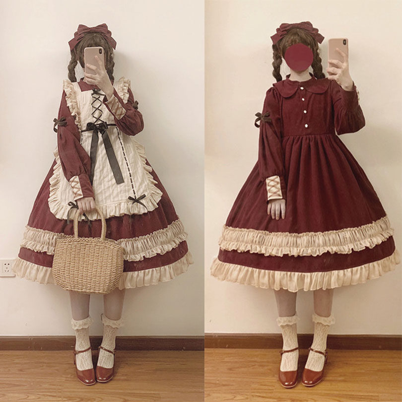 裙子女冬连衣裙 学生_原创正版洋装洛丽塔裙子日常学生软妹绑带蕾丝