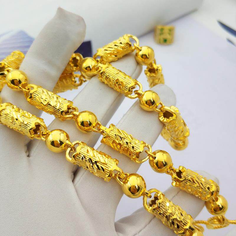 黄金项链男正品_香港正品黄金项链男士福字竹节圆珠999足金龙头3d霸
