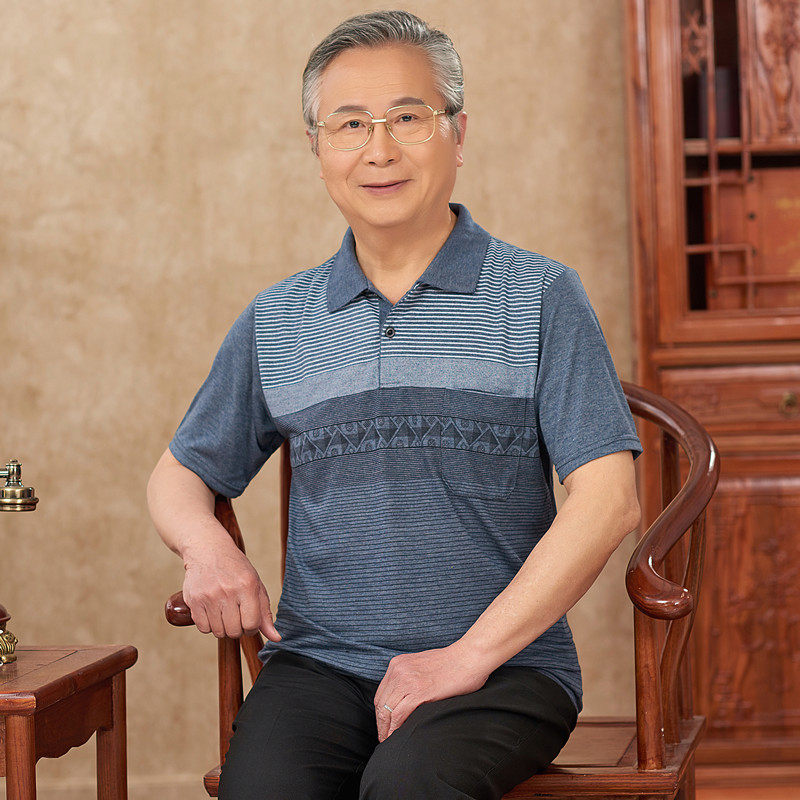 爷爷夏装老年人男装短袖t恤衫宽松老头汗衫老人体恤爸爸夏季衣服