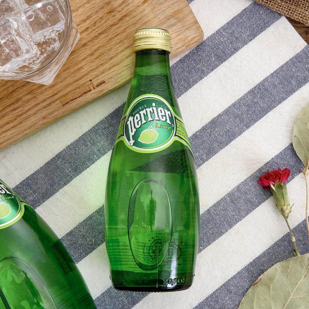 包邮法国进口巴黎水perrier含气天然矿泉水青柠味330ml*24瓶
