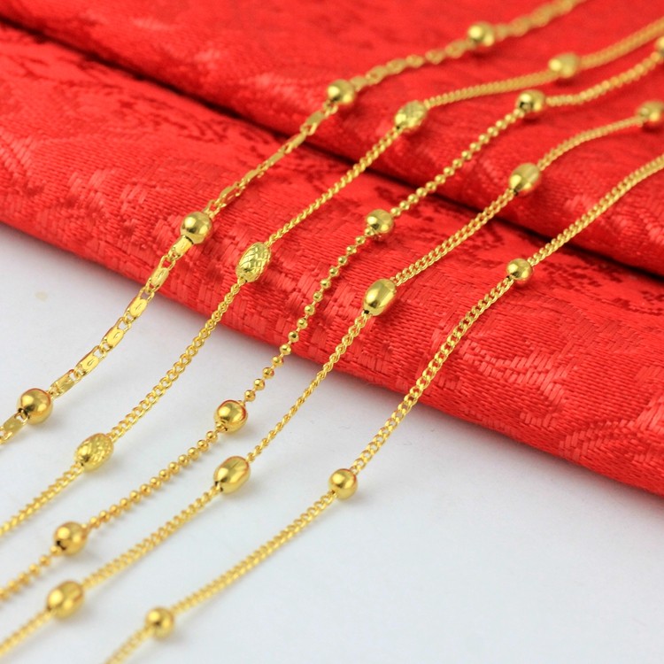 热销项链圆珠_镀黄金色圆珠项链女沙金细款简约锁骨链d106欧币金链条
