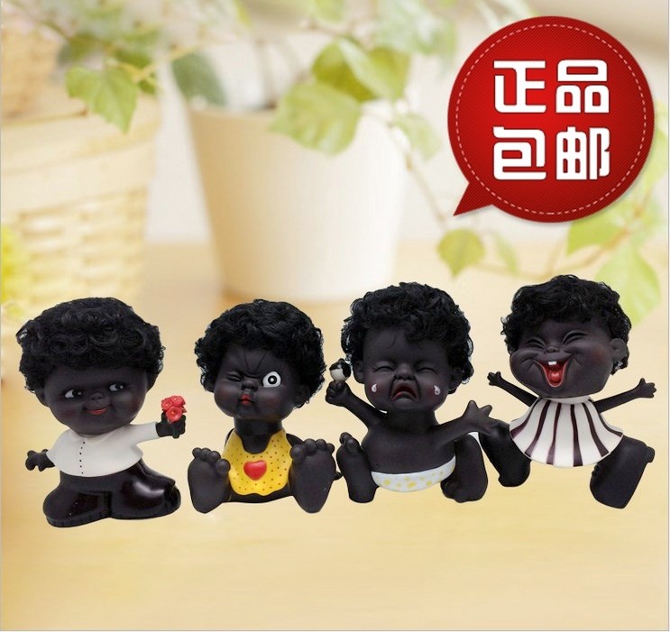 喜怒哀乐黑人表情娃娃小黑人摇头娃娃摆件卡通搪胶储钱罐创意礼物