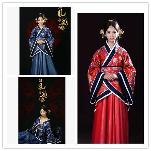 汉服女 曲裾襦裙_新款改良汉服女皇后古装红凤袍汉服双绕曲裾贵妃襦裙