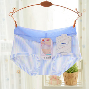 黛丝少女冰丝面料柔滑薄网纱蕾丝边中腰条纹高端美女内裤正品透气