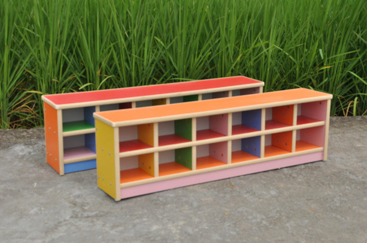 厂销幼儿园彩色防火木板可拆装儿童软包坐垫2层收纳鞋柜家具