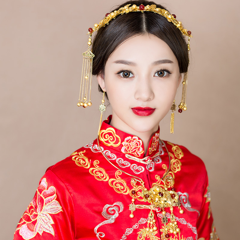 新娘头饰结婚秀禾服中式古装发饰套装复古婚礼龙凤褂盘发凤冠配饰