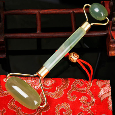 精品天然岫玉 玉石滚轮美容器 采用上等玉料 推脸玉滚轮 送礼盒