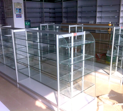 药品柜台玻璃展示柜 药房诊所柜台展柜中岛柜台 药店货架展示柜