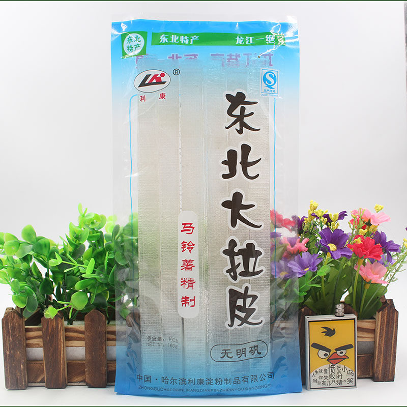 土豆粉皮_东北大拉皮 水晶宽粉干拉皮纯土豆粉凉拌宽粉皮 160克 5袋