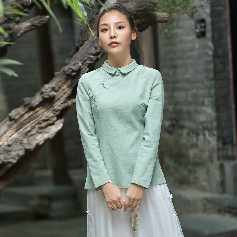 复古女装 中国风_唐装女上衣2018新款改良汉服中国风盘扣长袖女装复古
