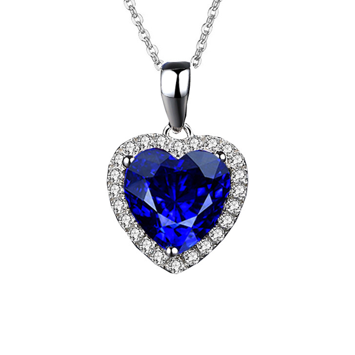 925纯银蓝宝石吊坠镀18k金镶嵌坦桑蓝宝石心形锁骨爱心情人礼物女