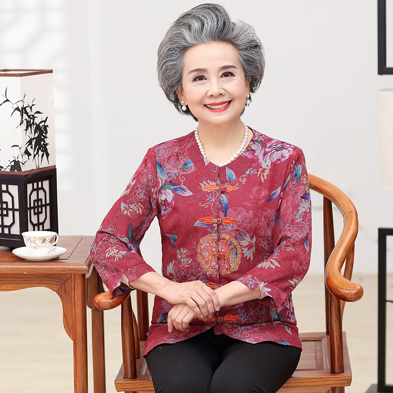 妈妈装两件套春装_中老年女装2018新春装套装奶奶装绣花七分袖两件套