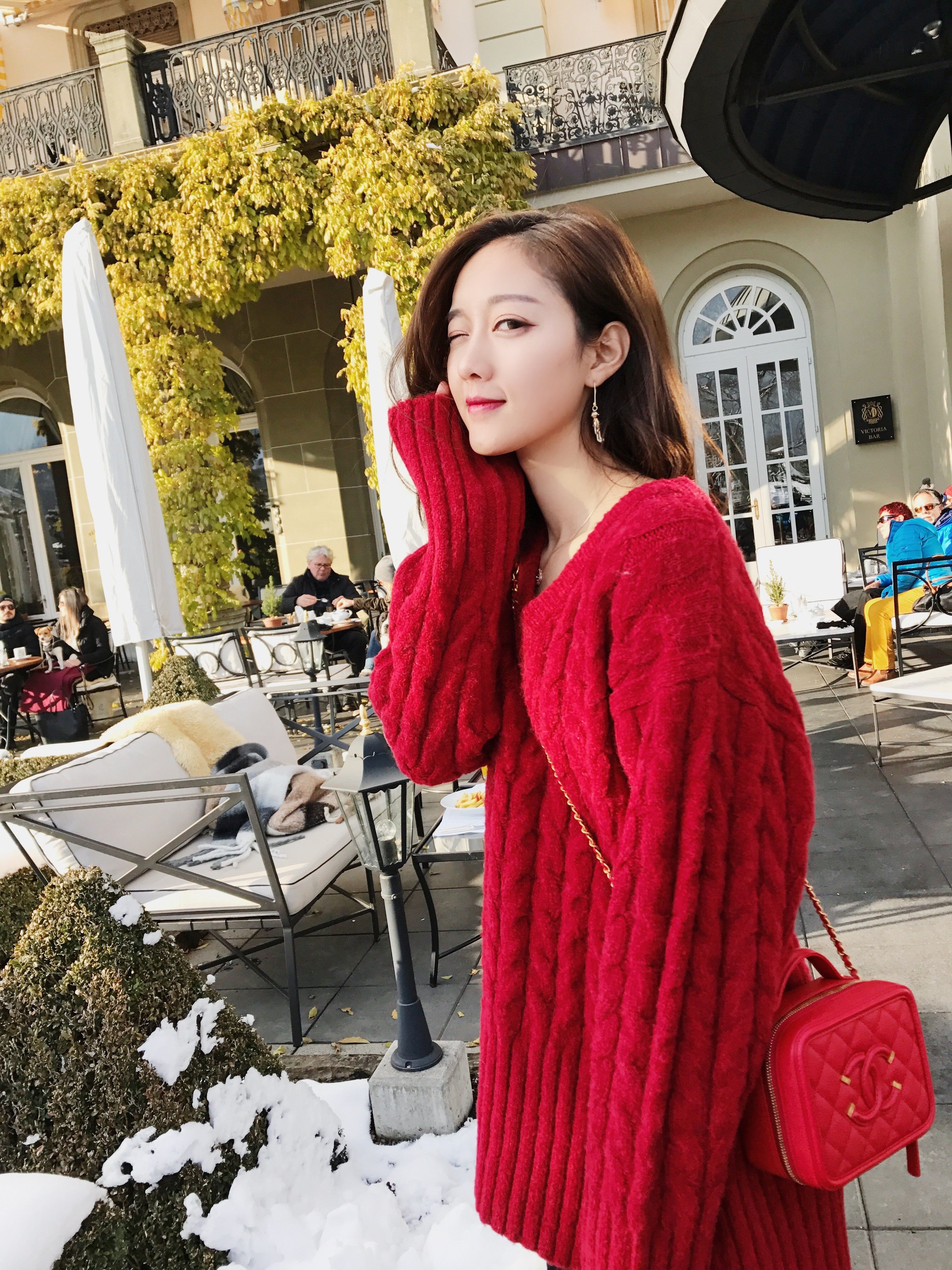 圣诞红毛衣女 冬季_中长款毛衣女韩版圣诞红麻花v领