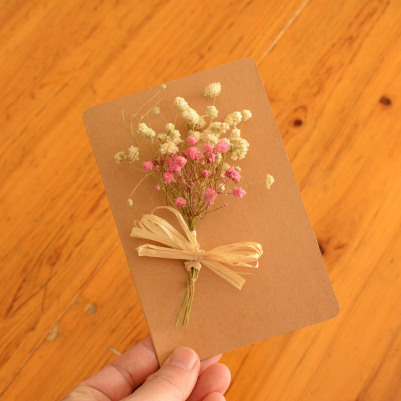 干花贺卡ins贺卡 韩国 创意 生日 圣诞节双牛皮纸永生花对折卡片