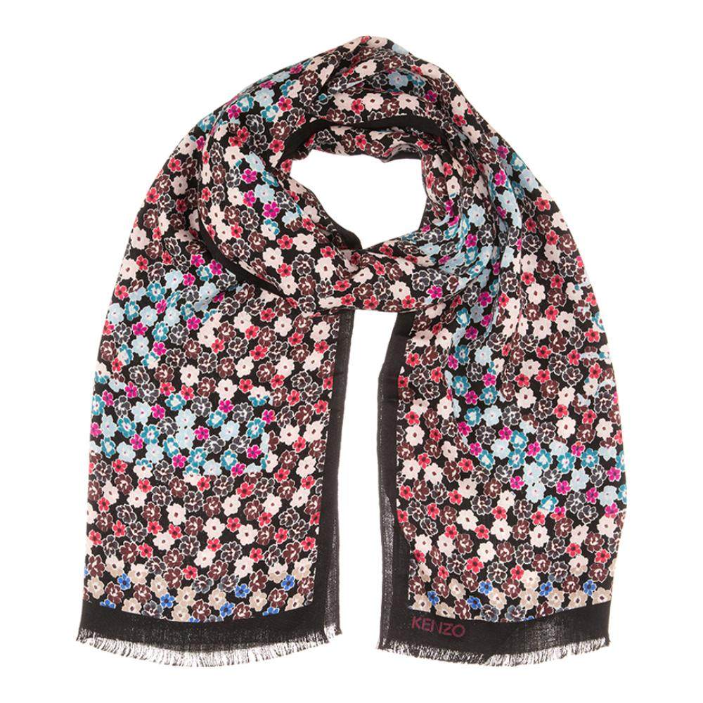 kenzo/高田贤三 黑色碎花毛边围巾