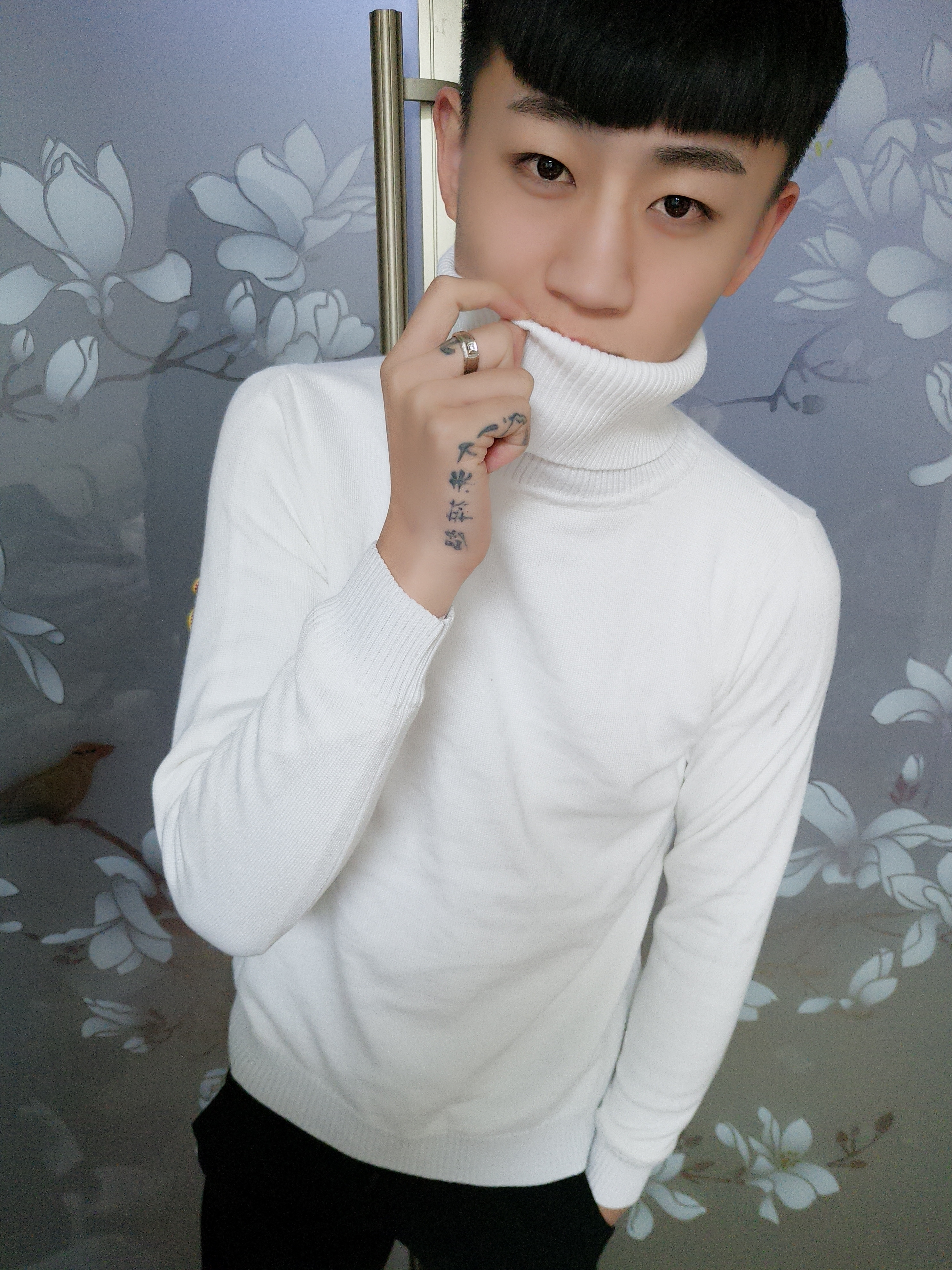 紧身_精神小伙长袖针织衫快手红人同款男修身上衣社会青年紧身高领