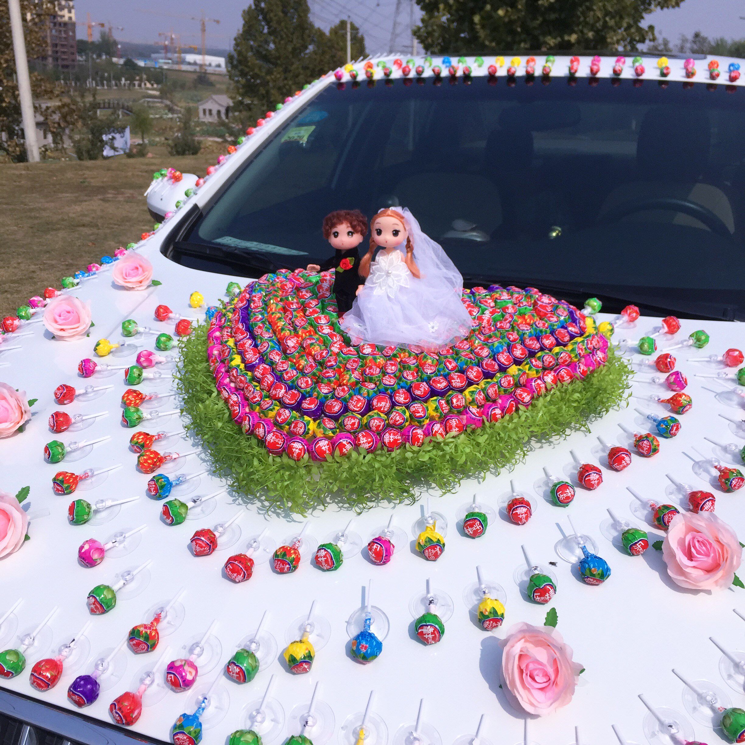结婚头车婚车装饰花棒棒糖汽车装饰拉花喜车套装婚礼浪漫个性优惠券
