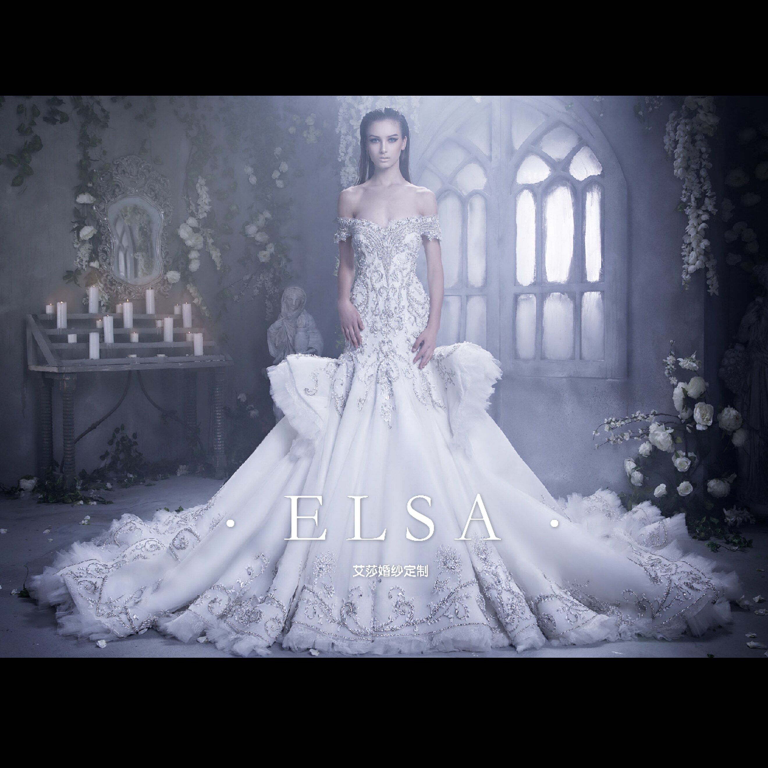 鱼尾婚纱大拖尾_奢华重工全身水钻女王范鱼尾大拖尾婚纱 性感深v一字