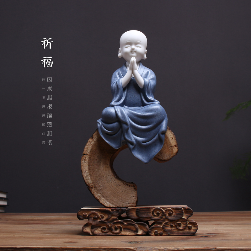 陶瓷小和尚摆件禅意中式装饰品艺术佛像柜台仿古茶几博古架装饰品