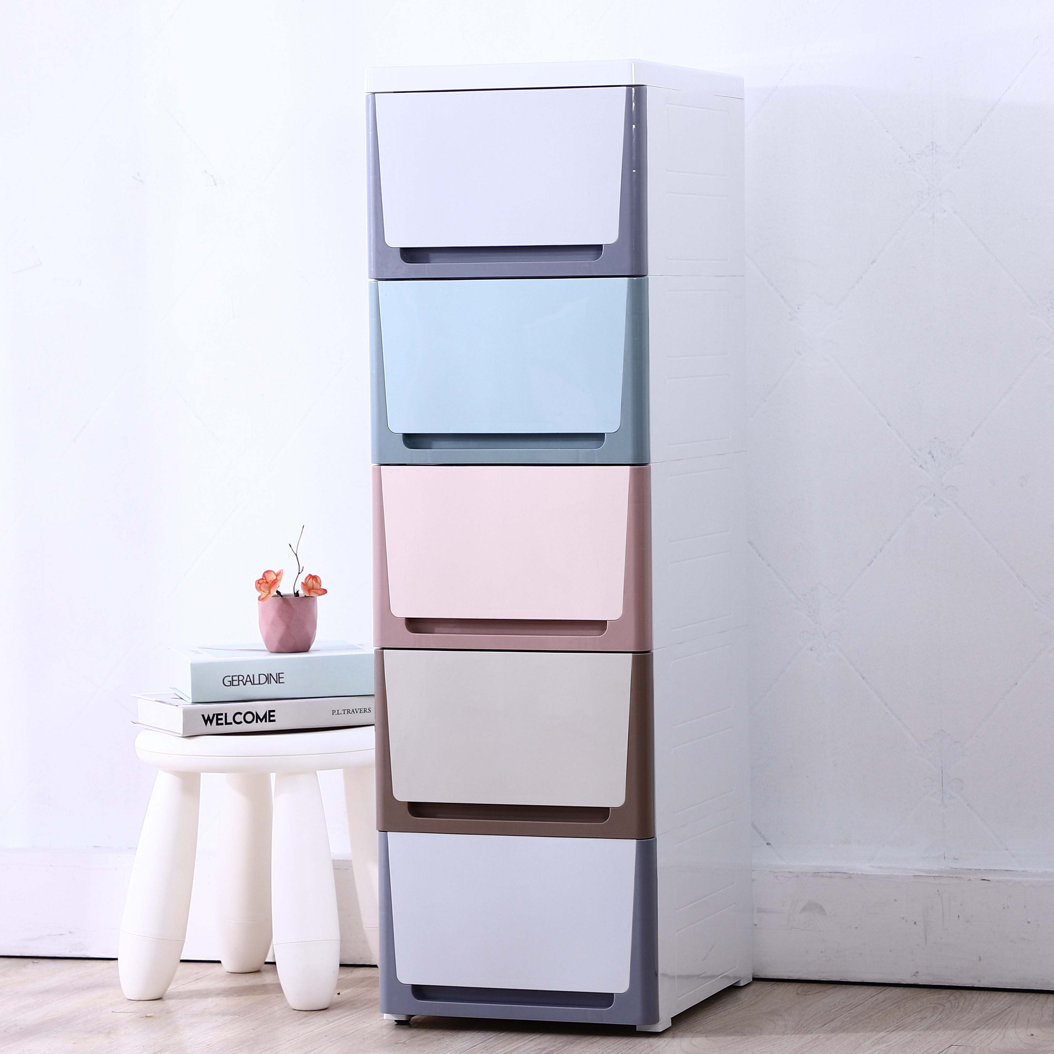 塑料_2030夹缝收纳置物架收纳柜塑料简约现代多功能储物柜省空间杂物