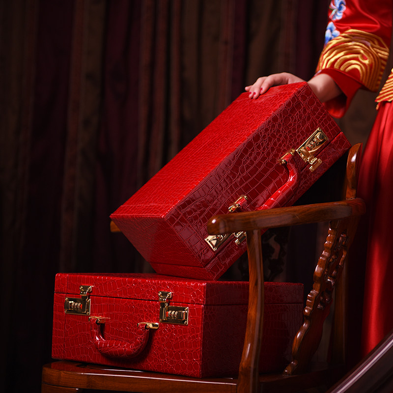 结婚红色密码手提箱子婚礼新娘化妆箱嫁妆箱婚庆用品行李箱陪嫁箱